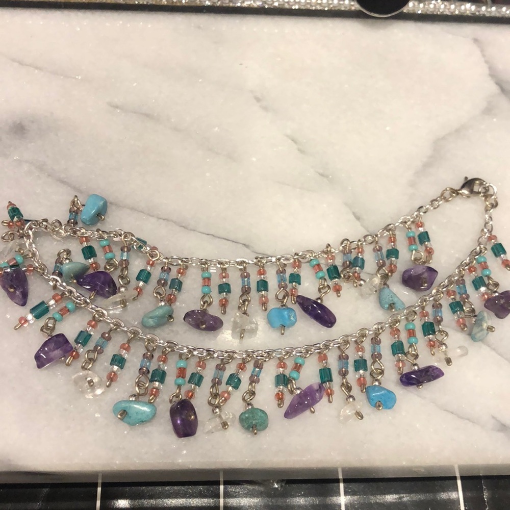 Ankle Bracelet-Turquoise/Amethyst with Small Fringe,NWT-Boutique